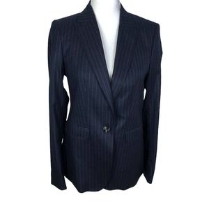 Massimo Dutti 8 M Wool Pinstripe Blazer Single Button Flap Pockets Navy Blue